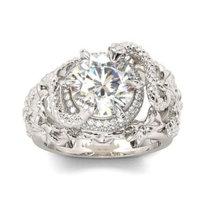 Jeulia Snake Round Cut Sterling Silver Skull Ring Size 9